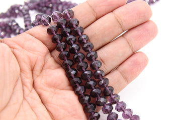 Glass Purple Crystal Beads, Crystal Rondelle Beads BS #178, sizes 8 x 6 mm